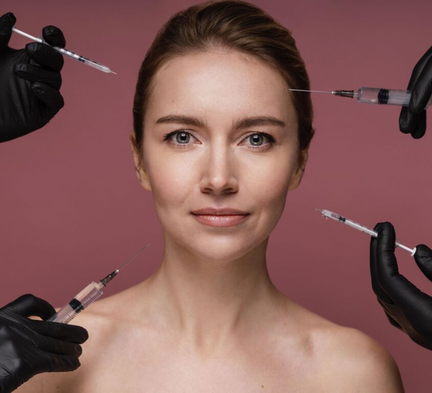 beautiful woman having her face injected scale
